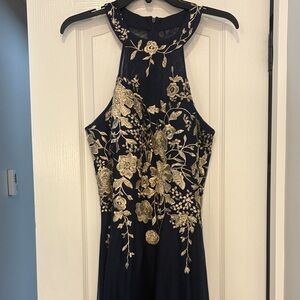 Navy and Gold Floral Embroidered Prom Dress bought for mother of groom wedding